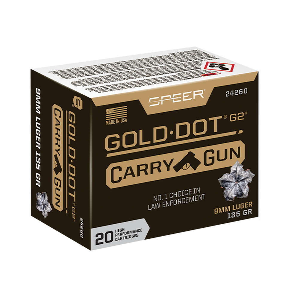 Ammunition Speer Ammunition Speer Gold Dot 9mm SPR GOLD DOT CARRY GUN 9MM 135GR HP • Model: Speer Gold Dot